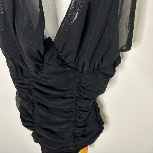 Sexy black cross halter ruched bodysuit | medium | NWT - Picture 3 of 10